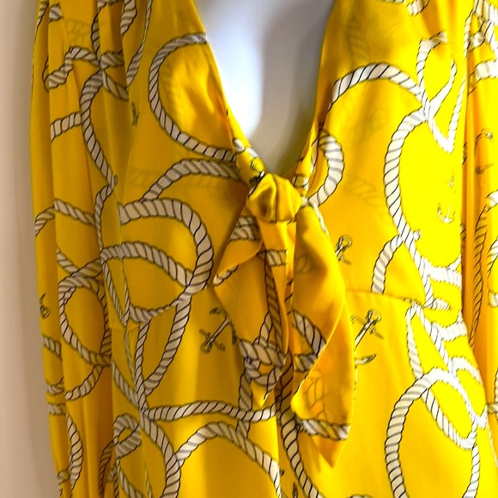 Women’s Cabi drop waist pendulum blouse bright yellow nautical print SZ M - Picture 2 of 12